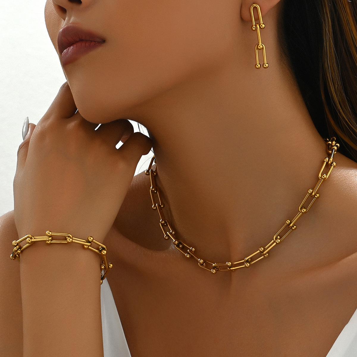 

Комплект украшений в европейском и американском стиле: Ожерелье, серьги, браслет в форме подковы U-образной формы