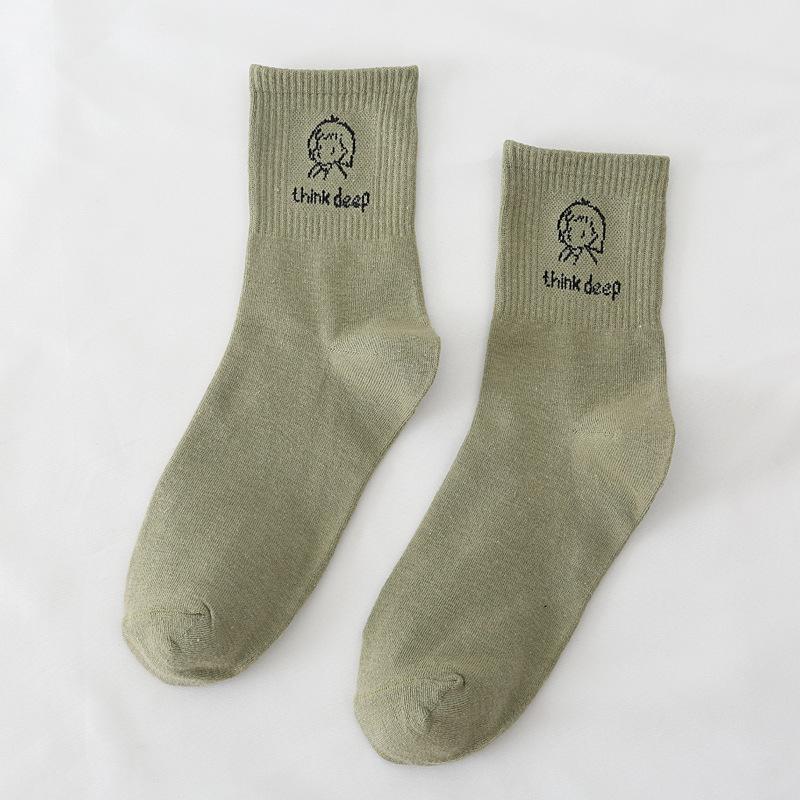 5/10 Pairs Comfortable Casual Spring Autumn Socks for Women: Cute Mid Calf Socks Cotton Socks with Heat Pressed College Style Long Socks for Girls
