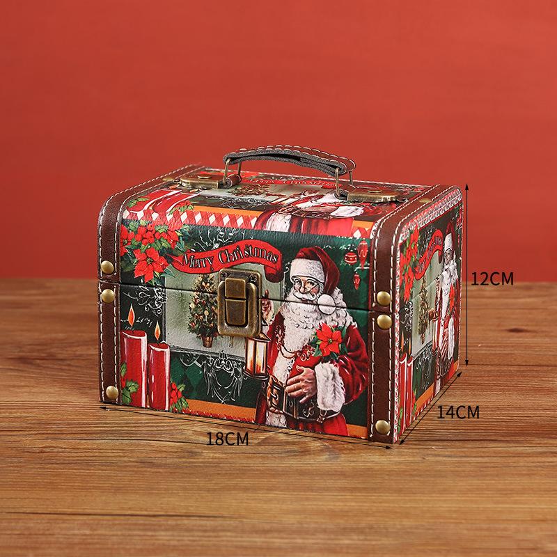 Christmas Candy Box Vintage PU Leather Jewelry Packaging Box With Lock S/M/L Wooden Sundry Treasure Storage Box With Handle