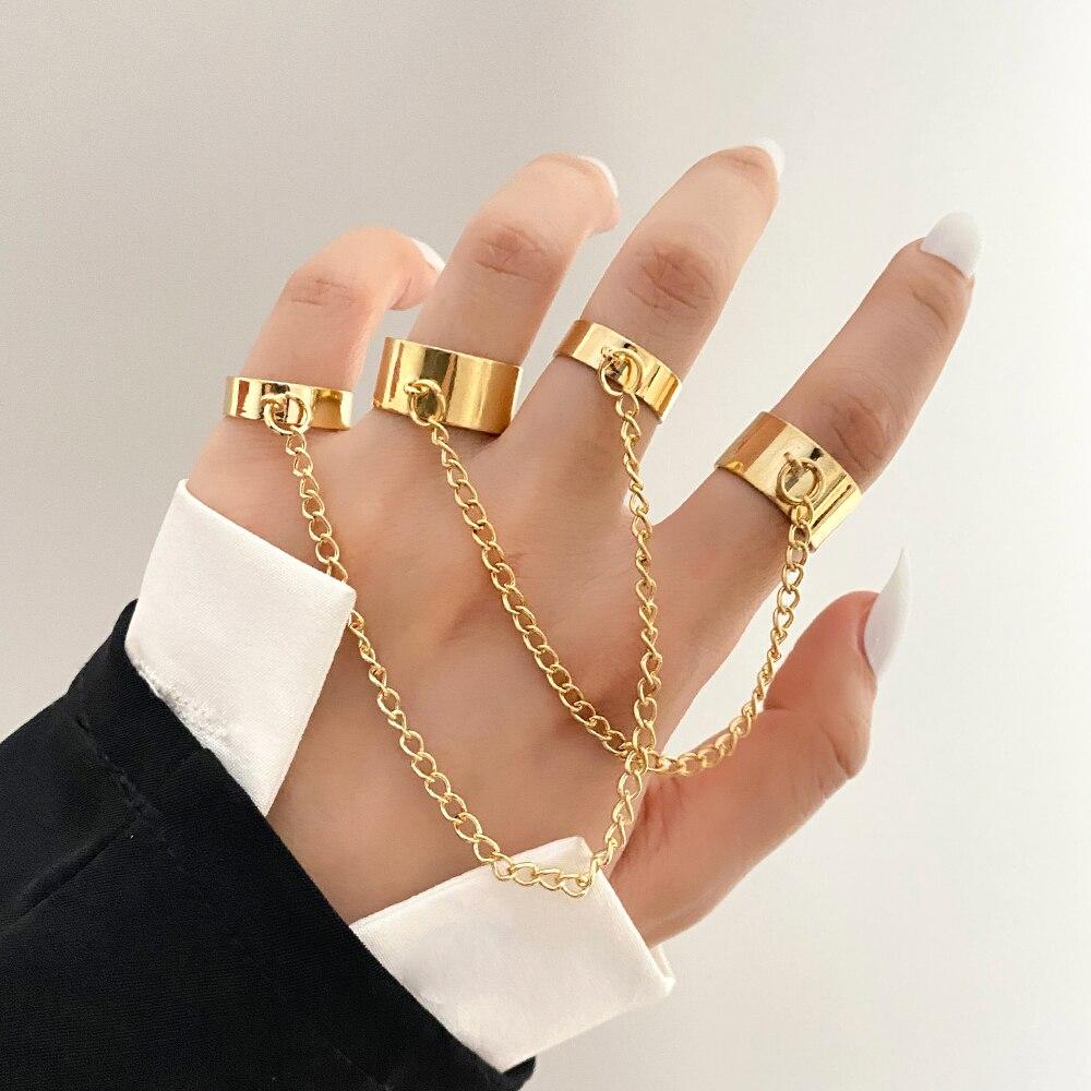 Zovoli Punk Cool Hiphop Women Chain Rings Multi Layer Adjustable Open Finger Rings Set Metal Alloy Man Rings Event Gathering Souvenir Present