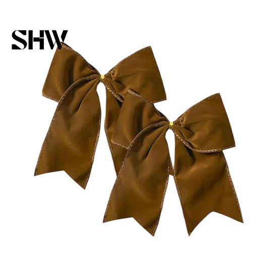Retro Christmas Ornaments 2Pcs Tree Bow Decors, Velvet Fabric Holiday Wreath Hanging Ornament Decorations for Home, Festive Garland Wedding