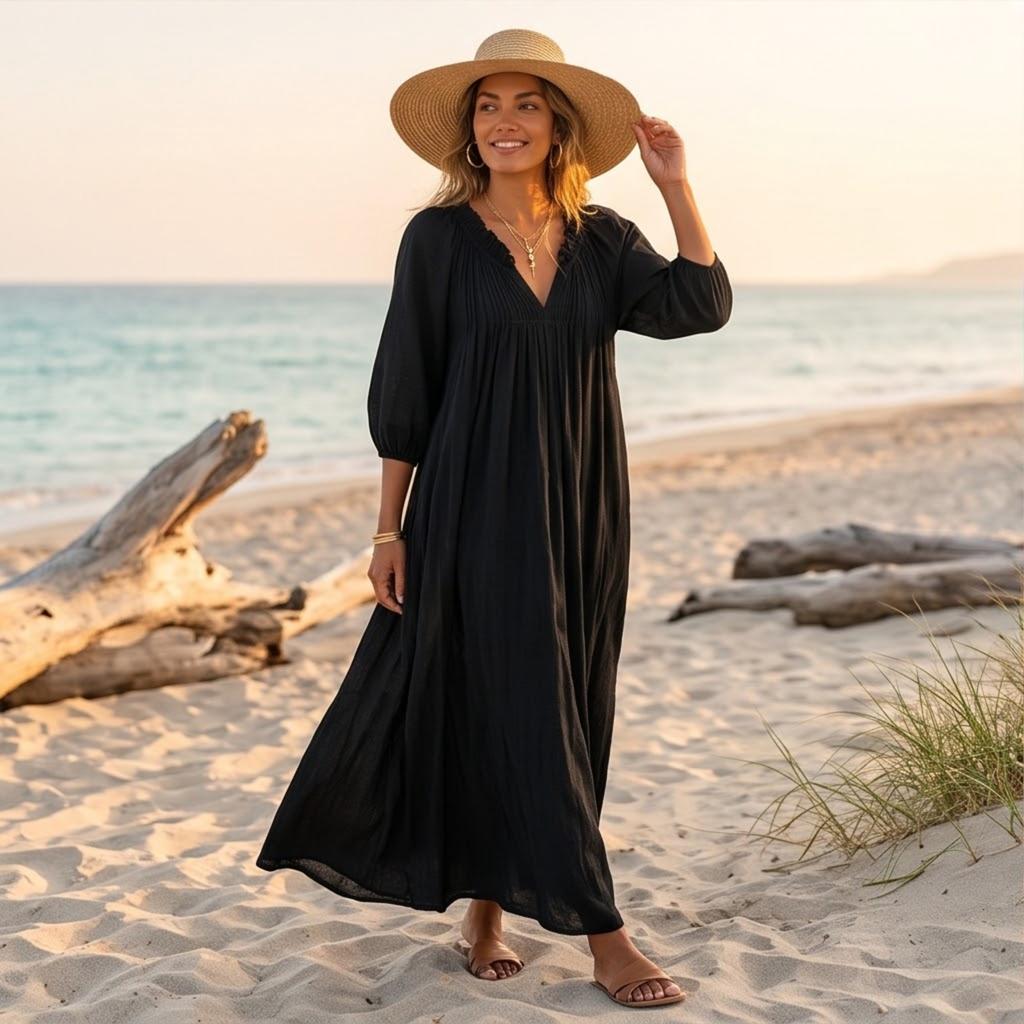 Women's V-Neck Sleeve Bohemian Long Maxi Dress for Vacation