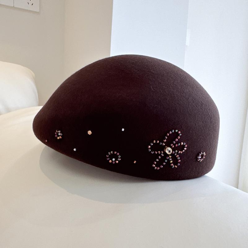 Japanese Hand-Sewn Flower Beret Women Autumn Winter Australian Wool Woolen Felt Hat Sweet Painter Hat Temperament Stewardess Hat