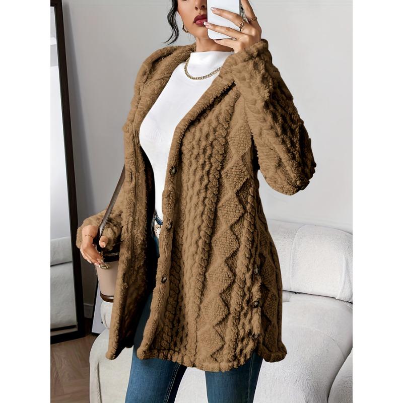 [Cozy Winter Cardigan] Warm & Cozy Women's Winter Plush Diamond-Patterned Hooded Cardigan | Longline Loose Fit Open Front Long Sleeve Coat
