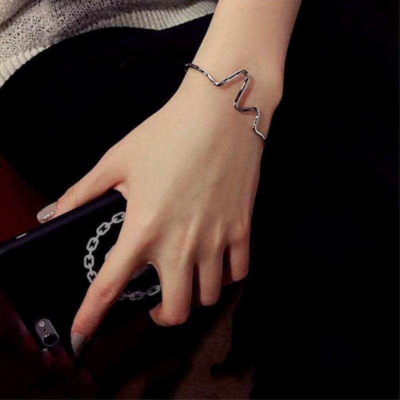 

New Fashion Simple Personality Bileklik Ecg Figure Lightning Bracelet Couple Heartbeat Frequency Bracelet Wedding Zircon
