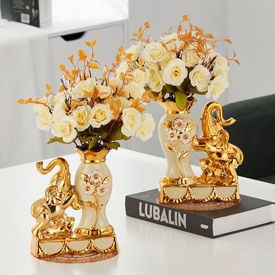 European Style Ceramic Golden Vase Arrangement Dining Table Home Decoration Accessories Creative Golden Elephant Vases