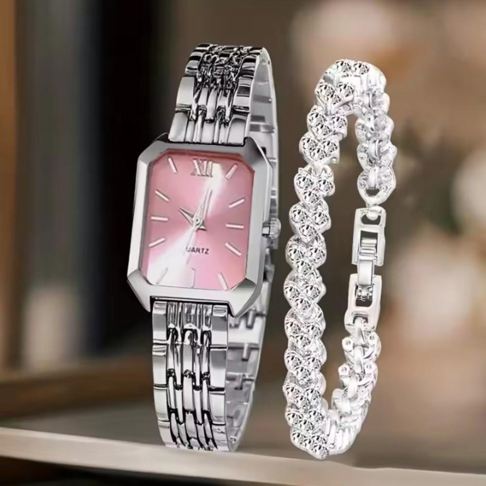 Fashion Stainless Steel Wristwatch Bracelet Set Rhinestone Quartz Quartz Watches Folding buckle Square Strap Watch Student