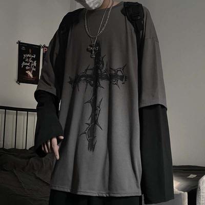 Gothic Goth Style Tshirt Mall Goth Tops Punk Long Sleeve Oversized T-shirt Japanese Streetwear Fashion Korean Style