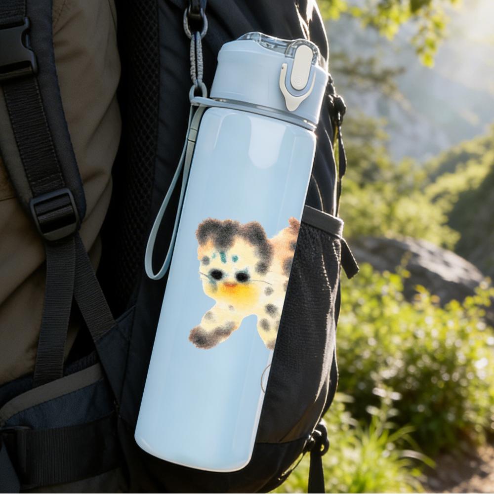 1PC Leopard spot animal minimal print 750ml colorful plastic sports water bottle leakproof pop up lid with straw for outdoor work home use