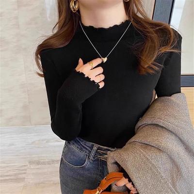 Lente en herfst nieuw houten oorrand halfhoge hals gebreide trui top dames buitenkleding binnenste basis shirt