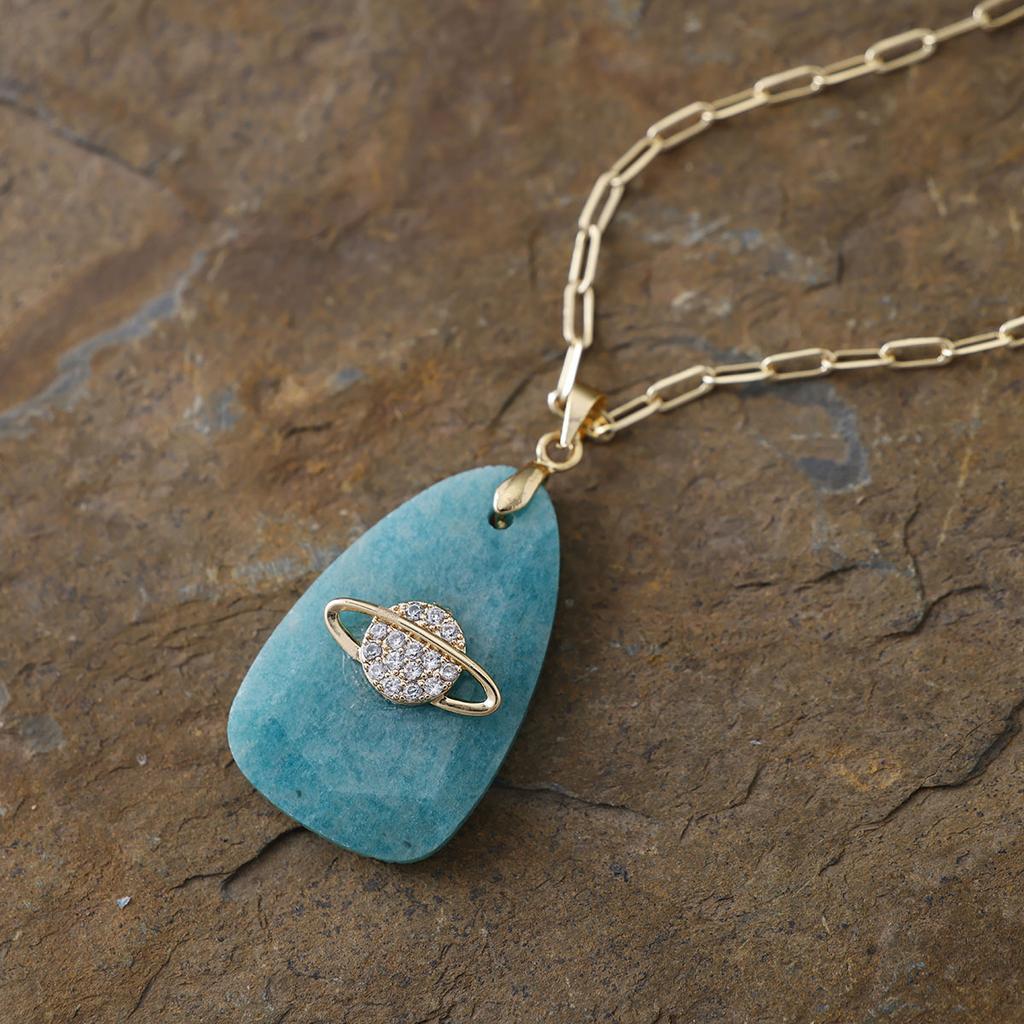 Original creative natural stone powder crystal zirconium pendant plated real gold necklace niche design versatile couple jewelry