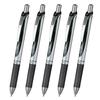 Pentel Energel Gel Ink Ballpoint Knock Silver 5 Pens Pen, Type, 0.7mm, Barrel, XBL77-A, Black,