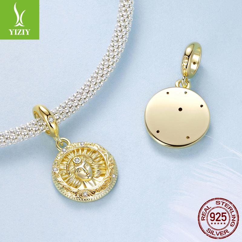 S925 Sterling Silver Plated Gold Sun Muse Pendant Accessories Brave Free Round Diy Beads