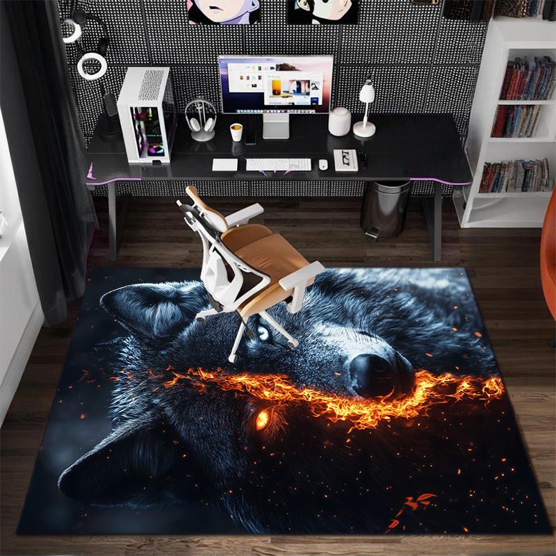 1Pc Wolf Theme Printed Circular Carpet, Home Door Mat, Outdoor Travel Protection Carpet B3