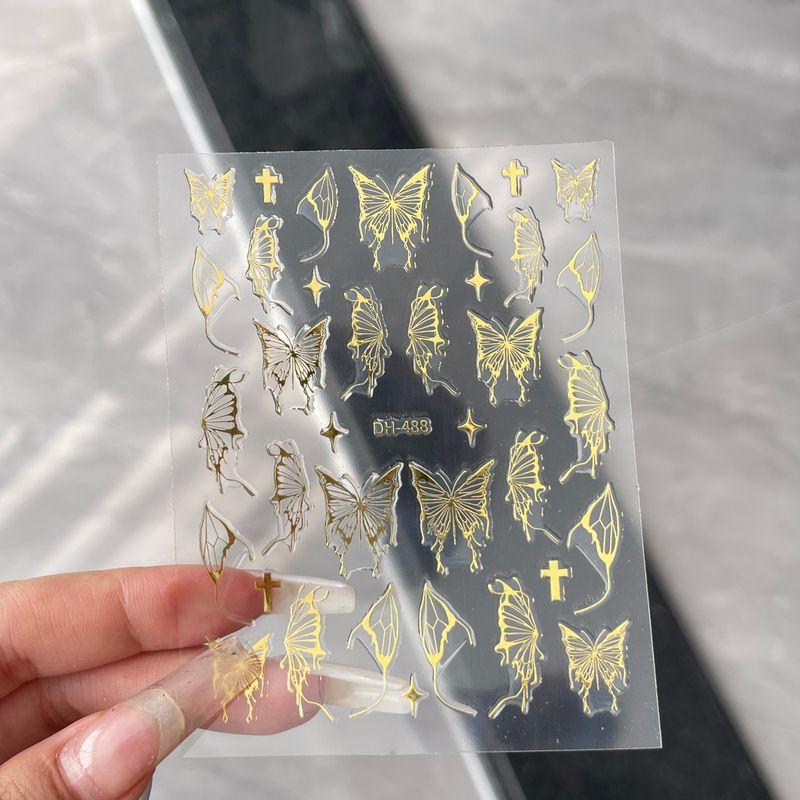

[President Hua] Dopamine Colorful Butterfly Liquid Butterfly Nail Sticker Metal Melting Silver Butterfly Ornament DH488 Gold -04