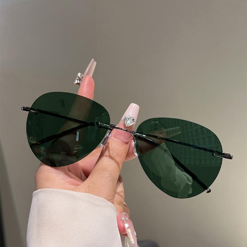 Rimless Pilot Sunglasses Men Fashion Vintage Solid Color Outdoor Shades Women New Trendy Luxury Brand Design Sun Glasses
