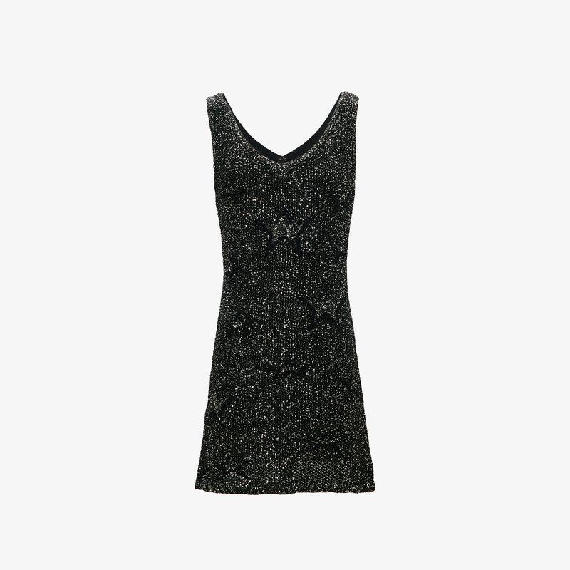 

Blacknini Инь WAF/Редкий! Кардиган/платье из немецкой бисерной пряжи Яркая звезда Black-Dress M