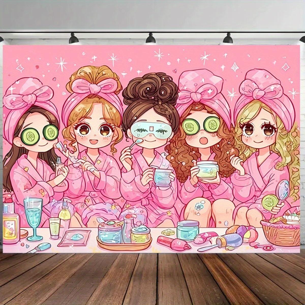 

Beauty Care Tapestry Cute Girls Spa Day Towel Headbands Cucumber Slices Skincare Products Pink Background Fun BathroomWall Decor 74x94cm(29x37in)