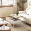 Lift-Top Coffee Table, 3 Hidden Compartments, Wooden Legs, 100 x 79 x 54 cm, Natural White
