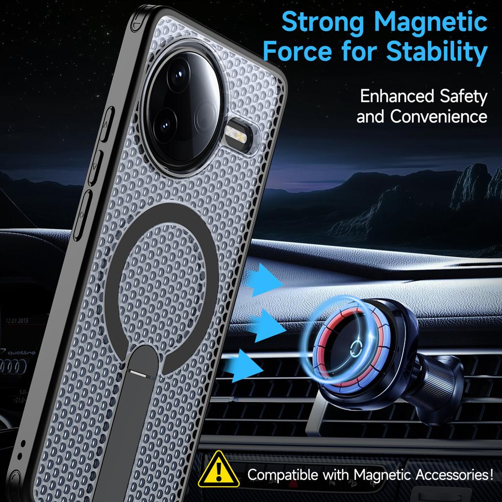 Militärisches Anti-Fall-Kühlloch-Design Magnetische Hülle Für Xiaomi Poco F7 Ultra Redmi K80 Pro Metallständer TPU Acryl Rückseite