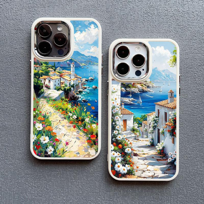 Seaside Flower Town Silicone Phone Case For iphone 16 15 14 13 12 11 Pro Max 7 8 plus X XR XS Shockproof Soft Shell Cover