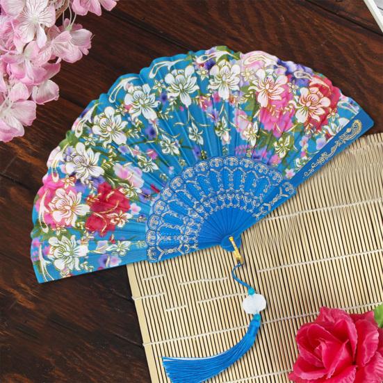 1 Set Folding Hand Fan Lightweight Elegant Exquisite Floral Pattern Decorative Folding Fan Wedding Party Supply