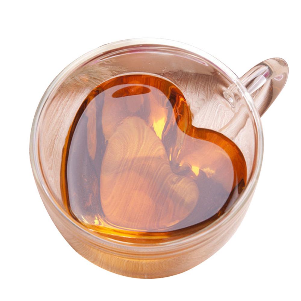 Heart Love Shaped Double Wall Glass Coffee Mug Heat-resistant High Borosilicate Glass Cup Milk Mugs Drinkware Cup For Lover Gift