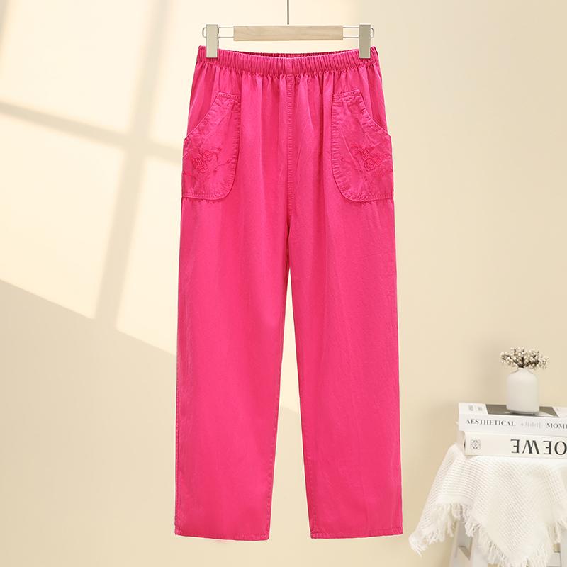 Summer Embroidery Women's Pants Stretch Casual Waist Office Outdoor Pant Breathable Cool Clothing