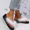 Fashion Women's Slippers with Faux Fur Non Slip Platform Wedges Flip-Flops for Woman 2025 Fashion Summer Vacation Beach Sandals Mujer