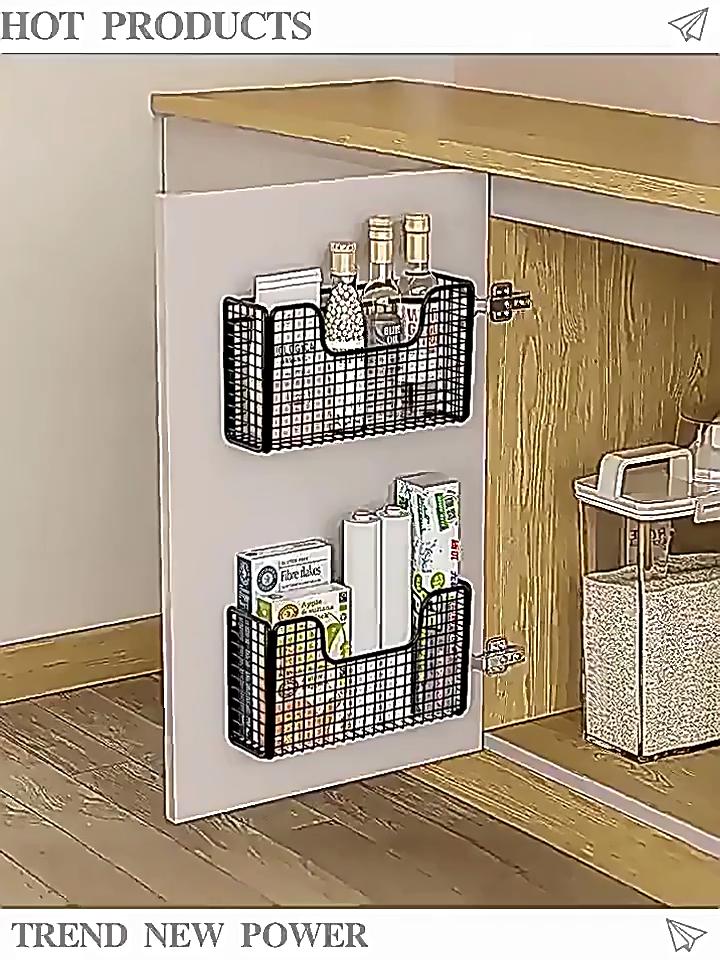 Punch-freies Küche Schrank Tür Lagerung Box Eisen Rack Wand-montiert Schrank Kunststoff Wrap Rack Bad Kühlschrank Rack