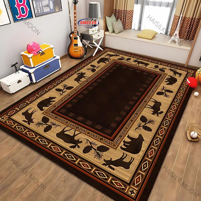 Amerikanischer Country-Retro-Stil Teppich mit Tierdruck für moderne Heimdekoration, schmutzabweisend, Kinderspiel Anti-Rutsch-Dekormatte Geschenk