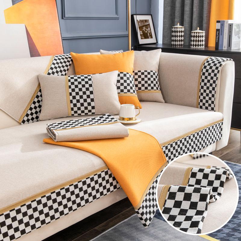 Sofa Cover Cotton Linen Solid Color Living Room Sofa Cushion Cover Four Seasons Anti-slip Dust-proof Furniture Protective Cover
