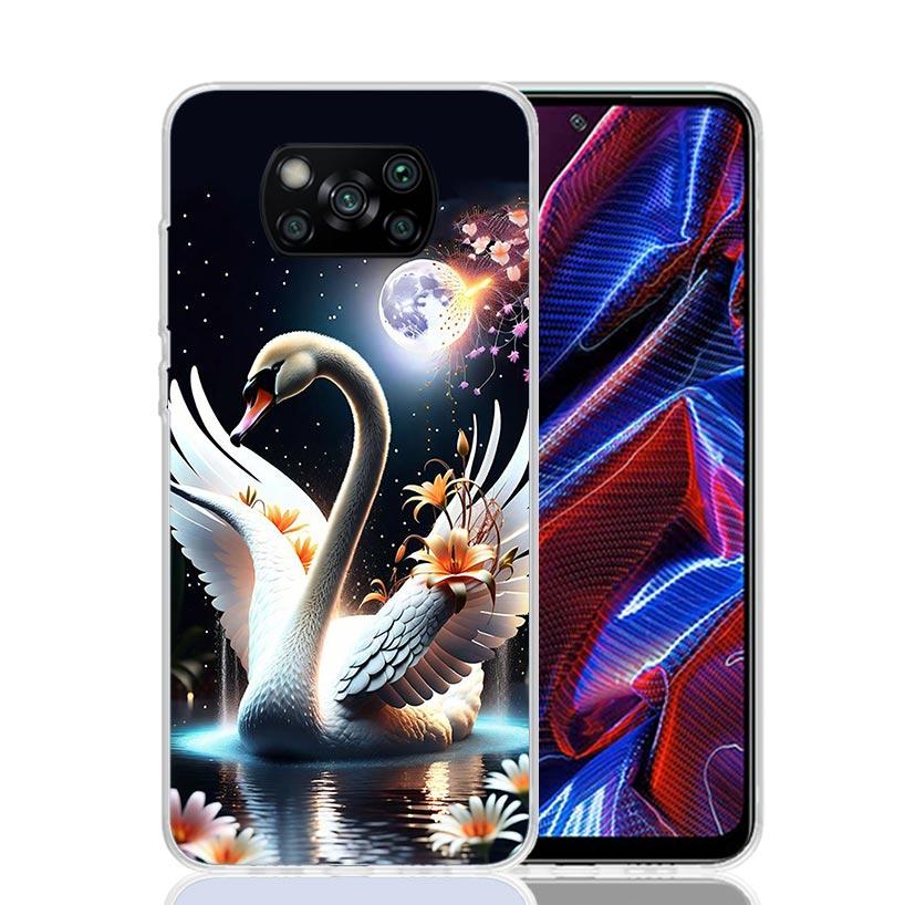 White Swan Grace Art Phone Case For Xiaomi Poco X7 X6 X5 Pro F7 Ultra Redmi 15C 15 13 13C 12 12C 10 10A 10C 9 9A 9C 9T Cover Poc