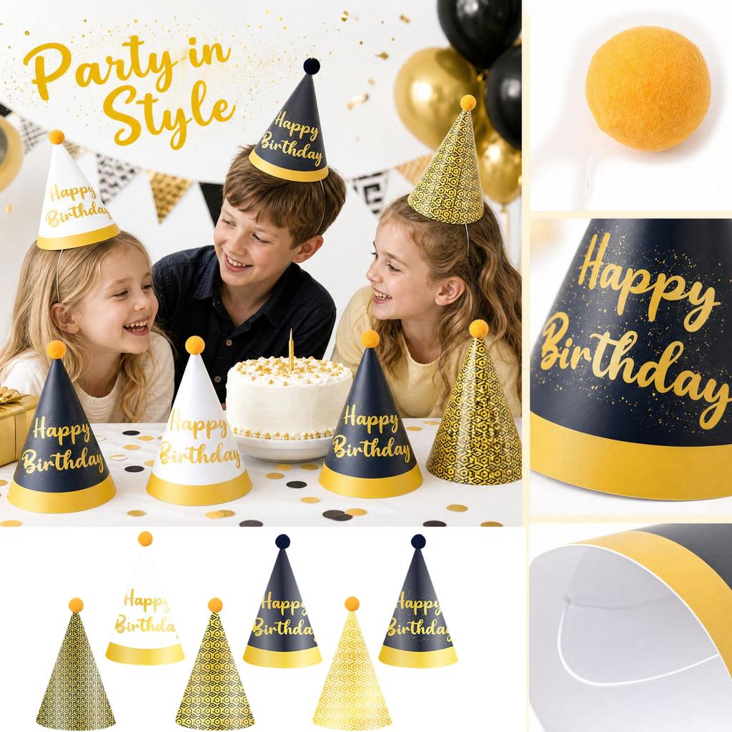 Birthday Party Hats with Pom Poms for Adults and Kids, Birthday Theme Party Decoration Supplies