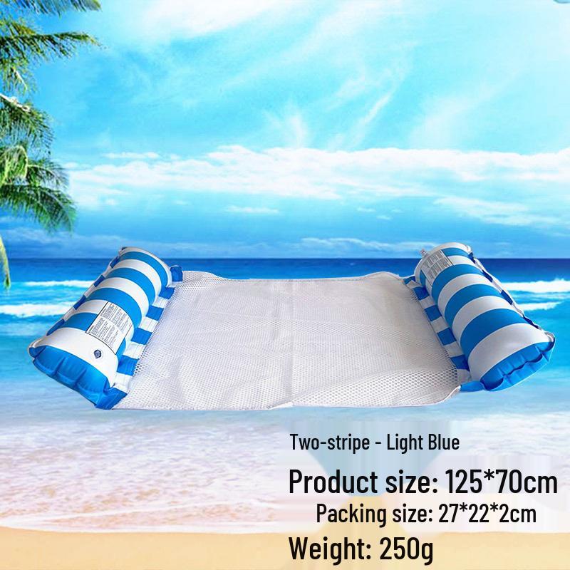 Portable Foldable PVC Striped Water Lounge Chair with Hanging Net - Single Inflatable Floating Bed