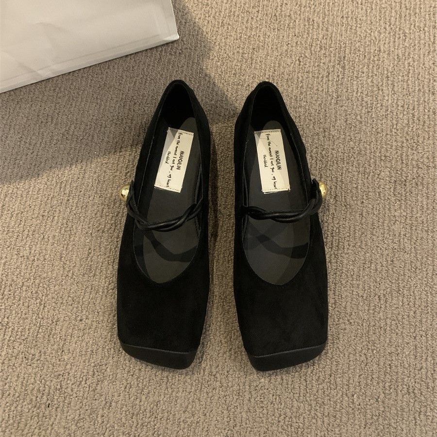 French Mary Jane shoes soft leather Japanese retro suede square head with skirt single shoes large size women's shoes 41-43