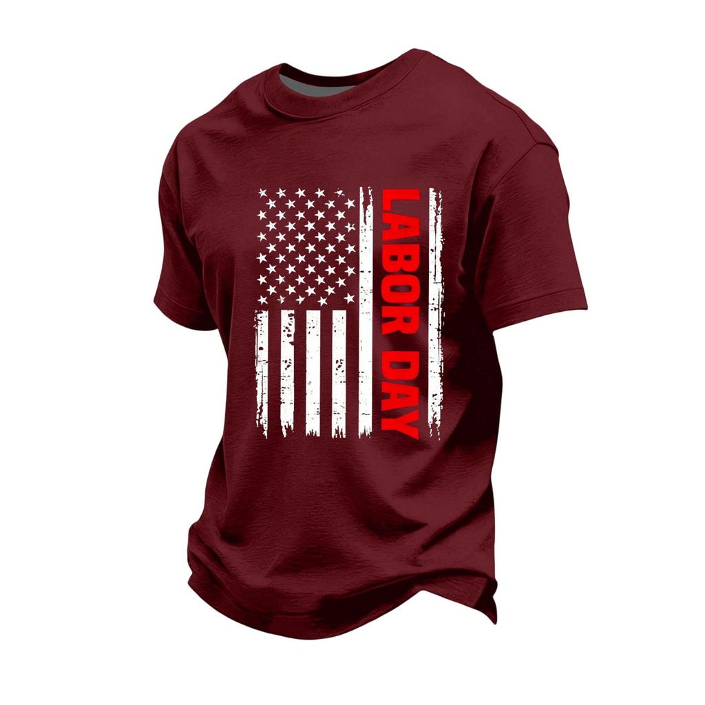 Men's Loose Fit Casual Short Sleeve T Shirt Labor Day Printed Graphic Tee Comfortable Workwear Top for Everyday Use