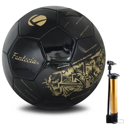 Fantecia Soccer Size PU Youth Black with Gold Print Ball, 5, Leather, Indoor/Outdoor, & Adult,