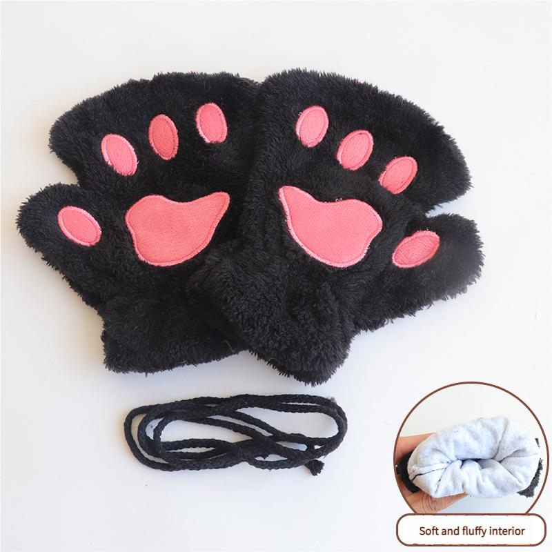 Lovely Plush Cat Claw Paw Gloves Plush Mittens Warm Soft Plush Short Fingerless Fluffy Bear Gloves Costume Half Finger Gloves