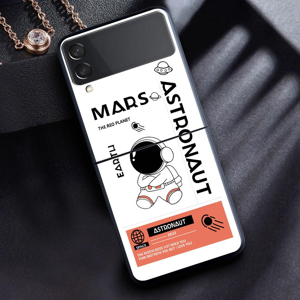 Case For Samsung Galaxy Z Flip 3 4 5G Black Hard PC Phone Housing Z Flip4 Luxury Segmented Cover Luxury Astronaut