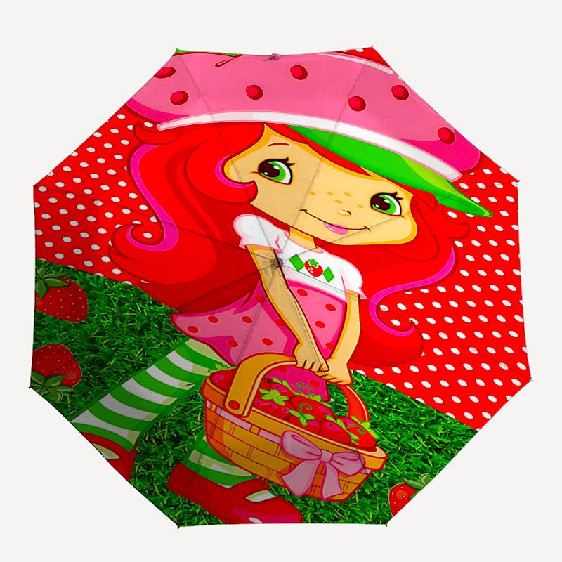 Strawberry Shortcake Automatic Opening/Closing Umbrella - Portable Three-Fold Design with 8-Bone Iron Frame - for Fans, Travelers, and Daily