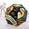 Halloween Black Cat with Witch Hat Holding Beer Glass Welcome Sign Umbrella, Cute Umbrella with Cute Design, Portable 3-Fold Compact Umbrella for Men