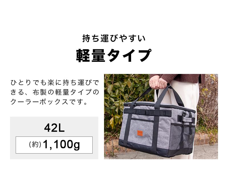 Cooler Box Soft Cooler Bag Large Capacity 42L with Bottom Plate Foldable Storage Lightweight Waterproof Cooling Warming Power Double Zipper Handle