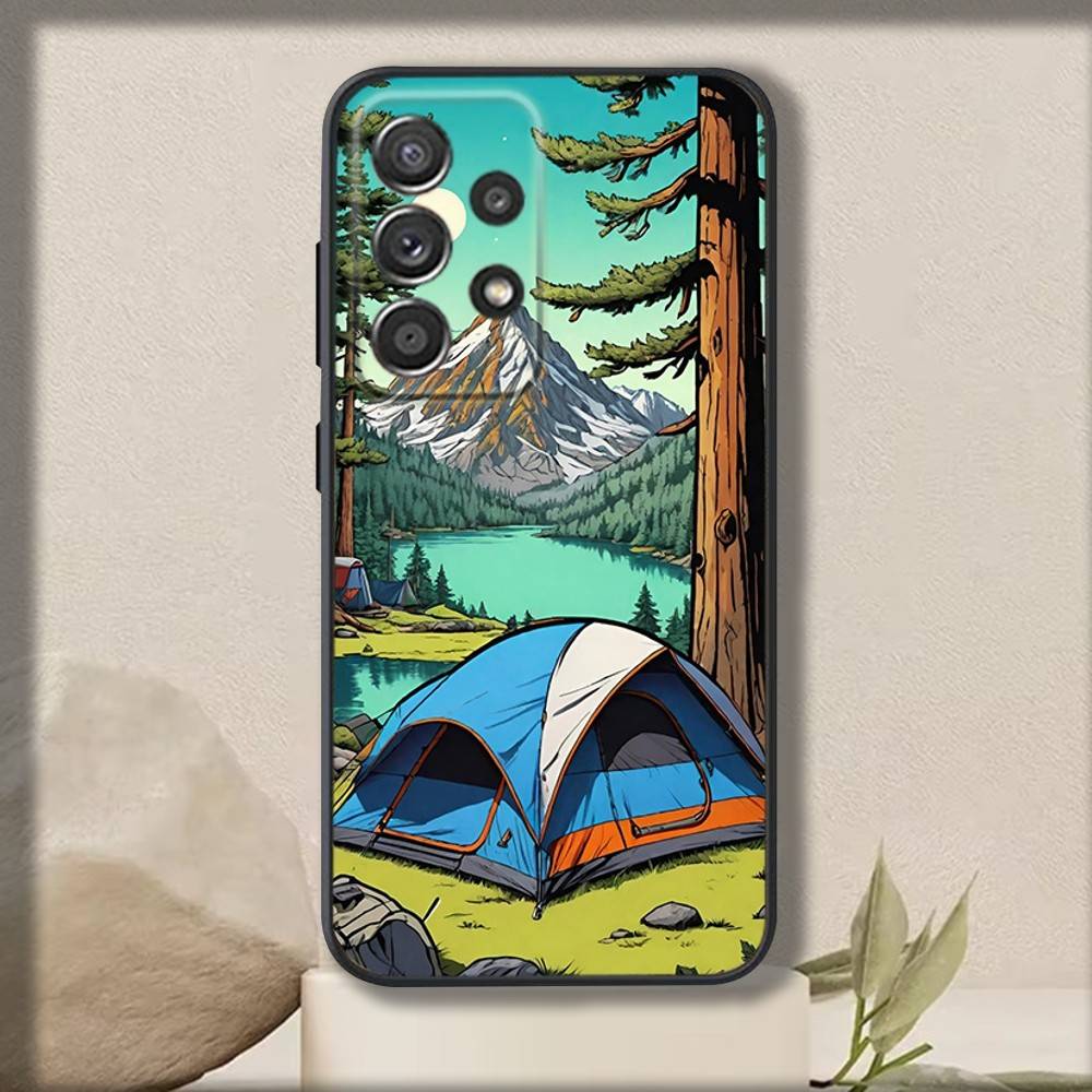 Outdoor Campings Phone Case For Samsung S 25,24,23,22,30,21,10,9,Ultra,Plus,Lite,FE,4,5 G Soft Black Case