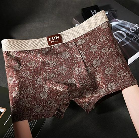 Men's Classic Floral Cotton Boxer Briefs - Antibacterial, Breathable, Comfortable Trunks