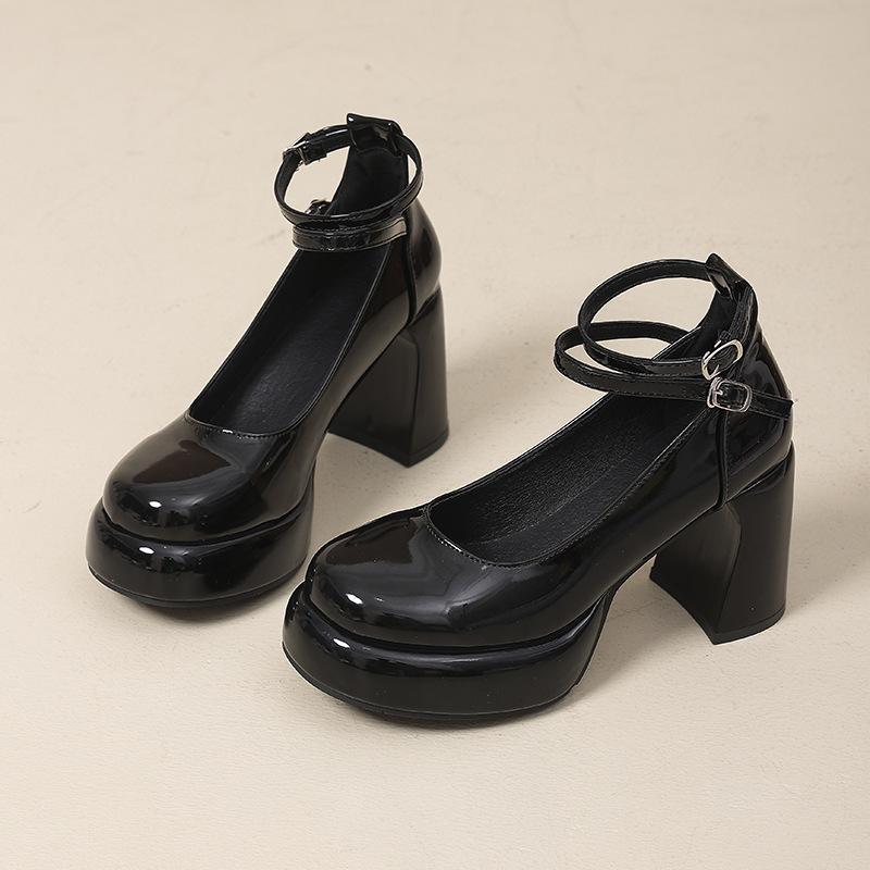 Francouzské Mary Jane boty na silném podpatku z malé kůže dívka 2025 jaro nové vysoký podpatek retro pohádkový styl se sukní módní boty