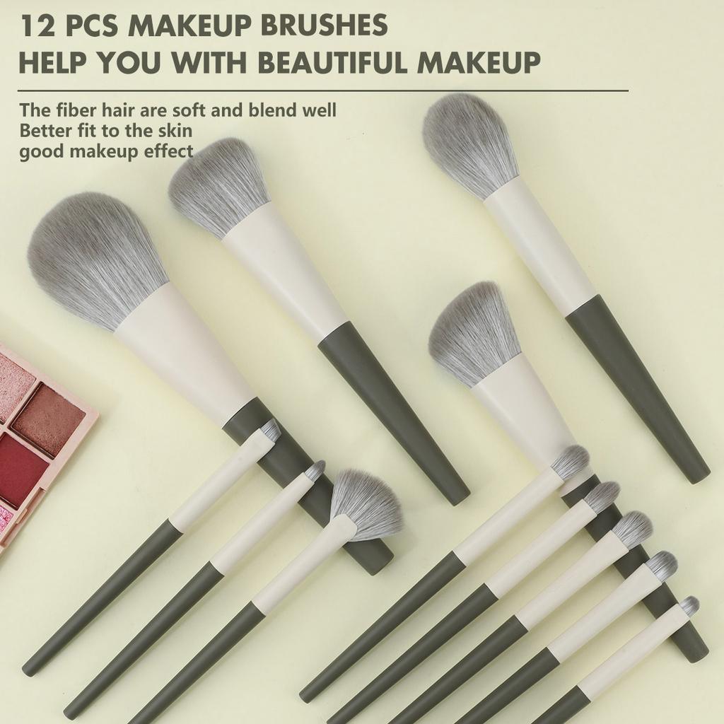 12Pcs Makeup Brushes High Quality Wooden Handle Beginner's Full Set Of Powder Brush Eyeshadow Brush Facial Beauty Tools