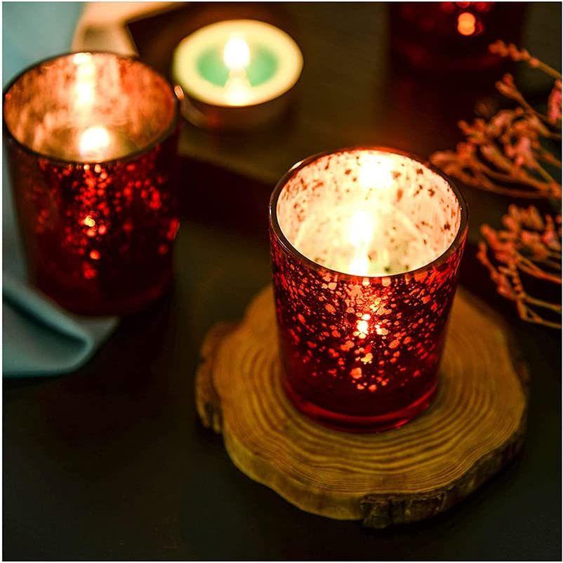 Glass Red Mercury Votive Tealight Candle Holders for Diwali and Christmas (Pack of 6) - Corporate Gifts, Home Decor, Decoration