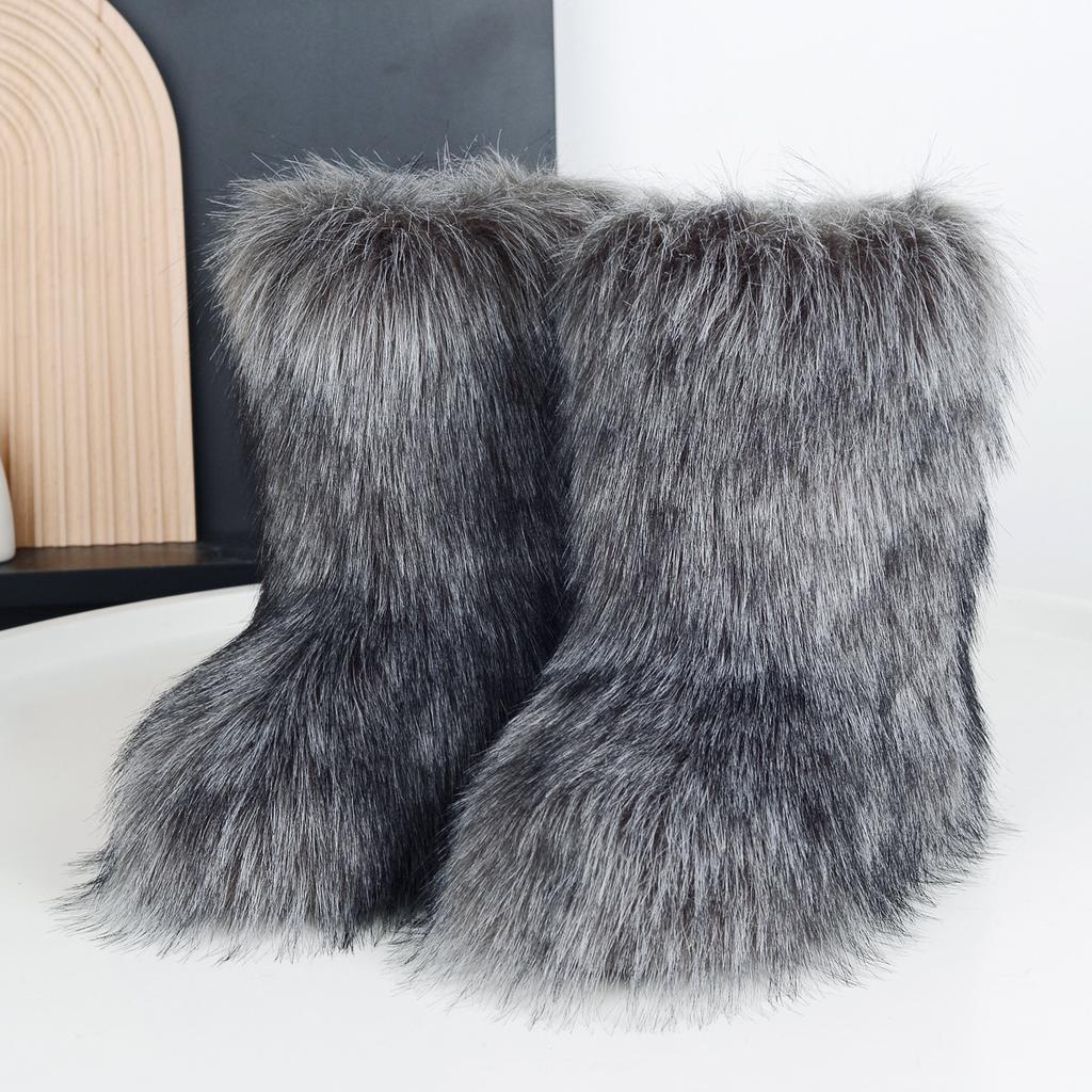 Fashion Luxury Winter Women Long Plush Warm Snow Boots Casual Shoes New Suede Fur Chelsea Ankle Boots Flats Platform Ladies Thick Bottom Fashion Shoes
