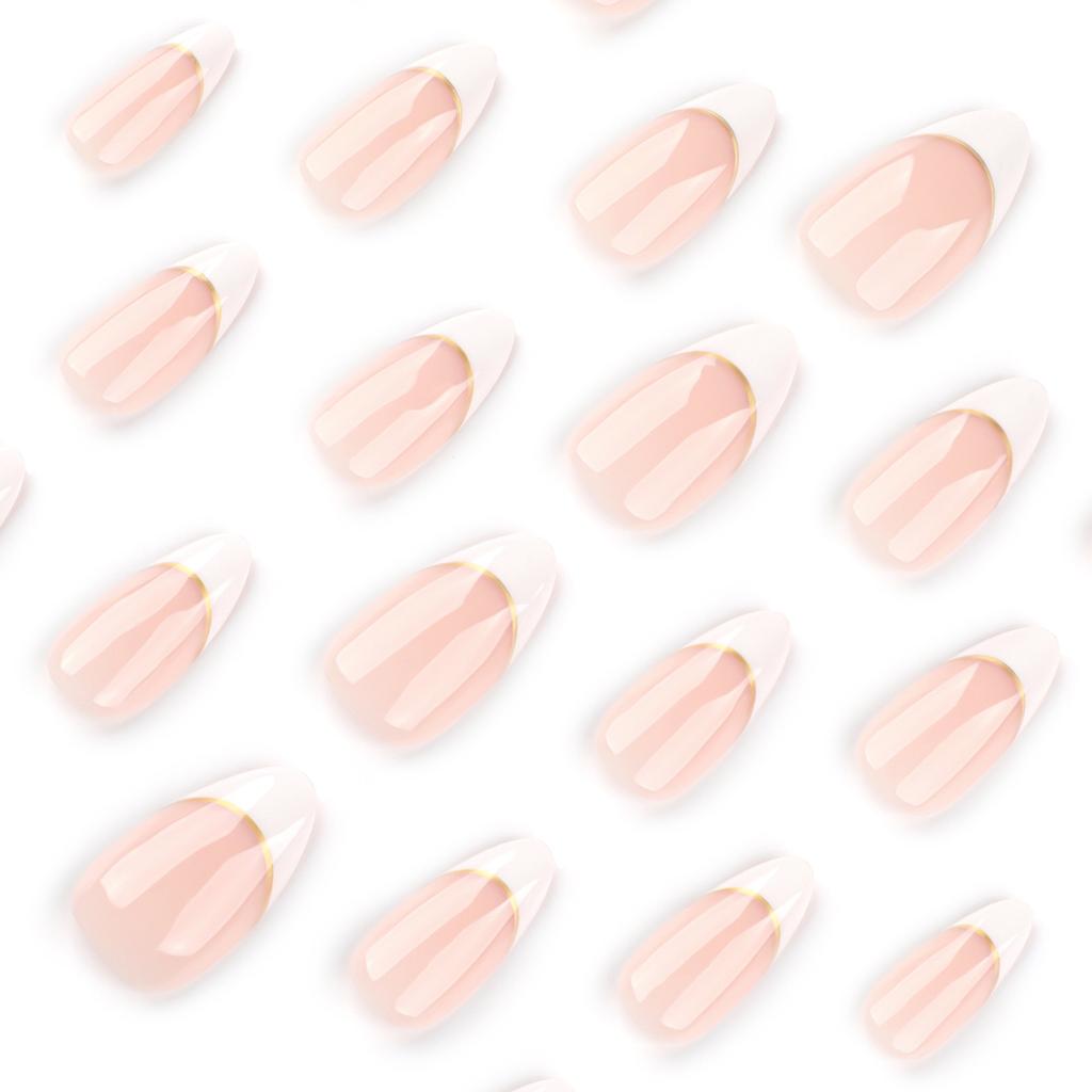Hot-selling Simple French White Edge Wearing Nail Short Almond Wearing Nail Piece Golden Curve Nail Art Fake Nail
